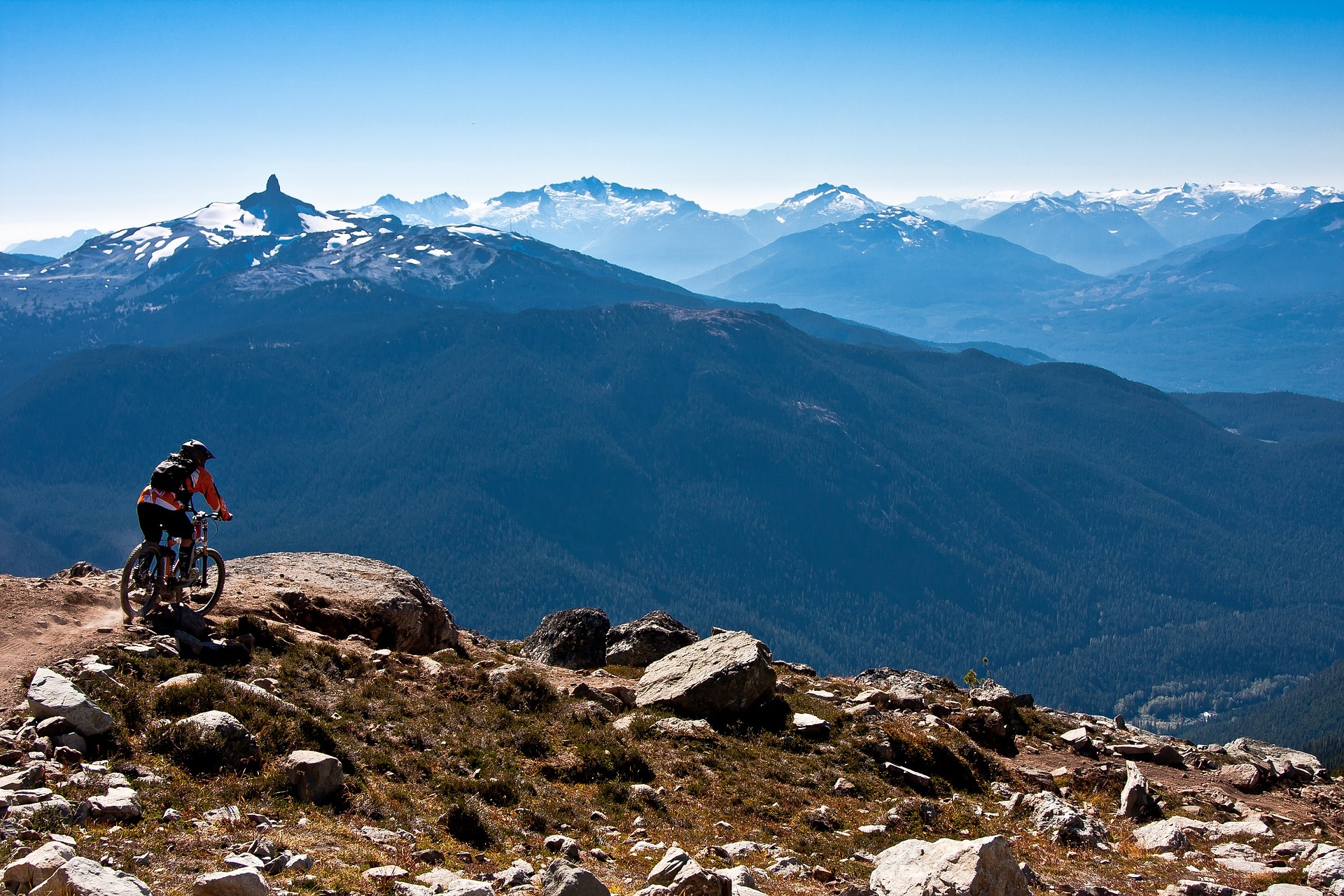 A mountain biker looking over Whistler