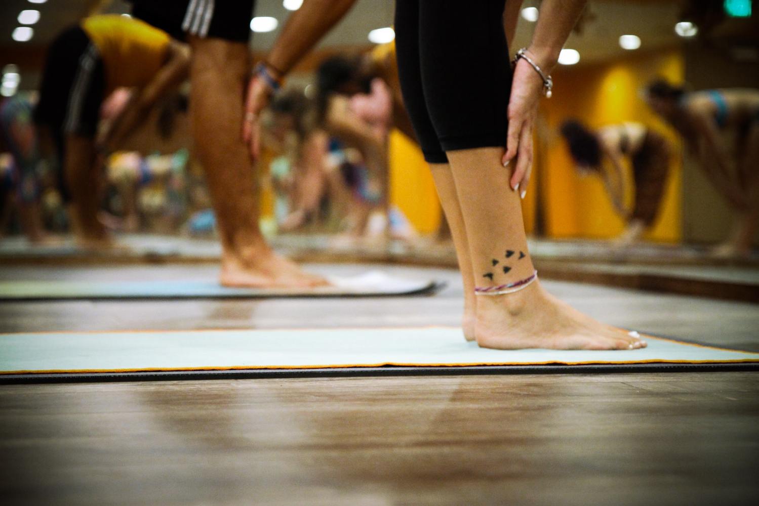 Yoga class, view from the floor